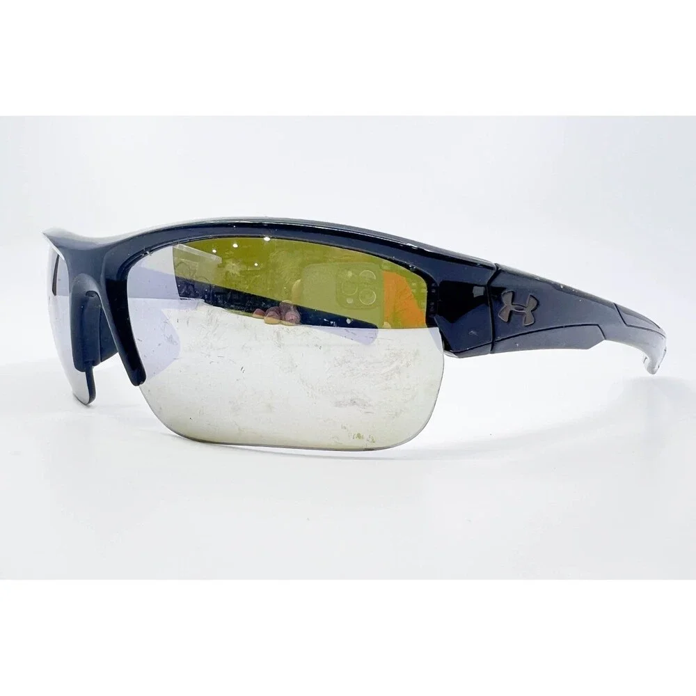 Under Armour Propel Sunglasses Mens Black Sport Wrap Semi-Rimless Mirror Lens